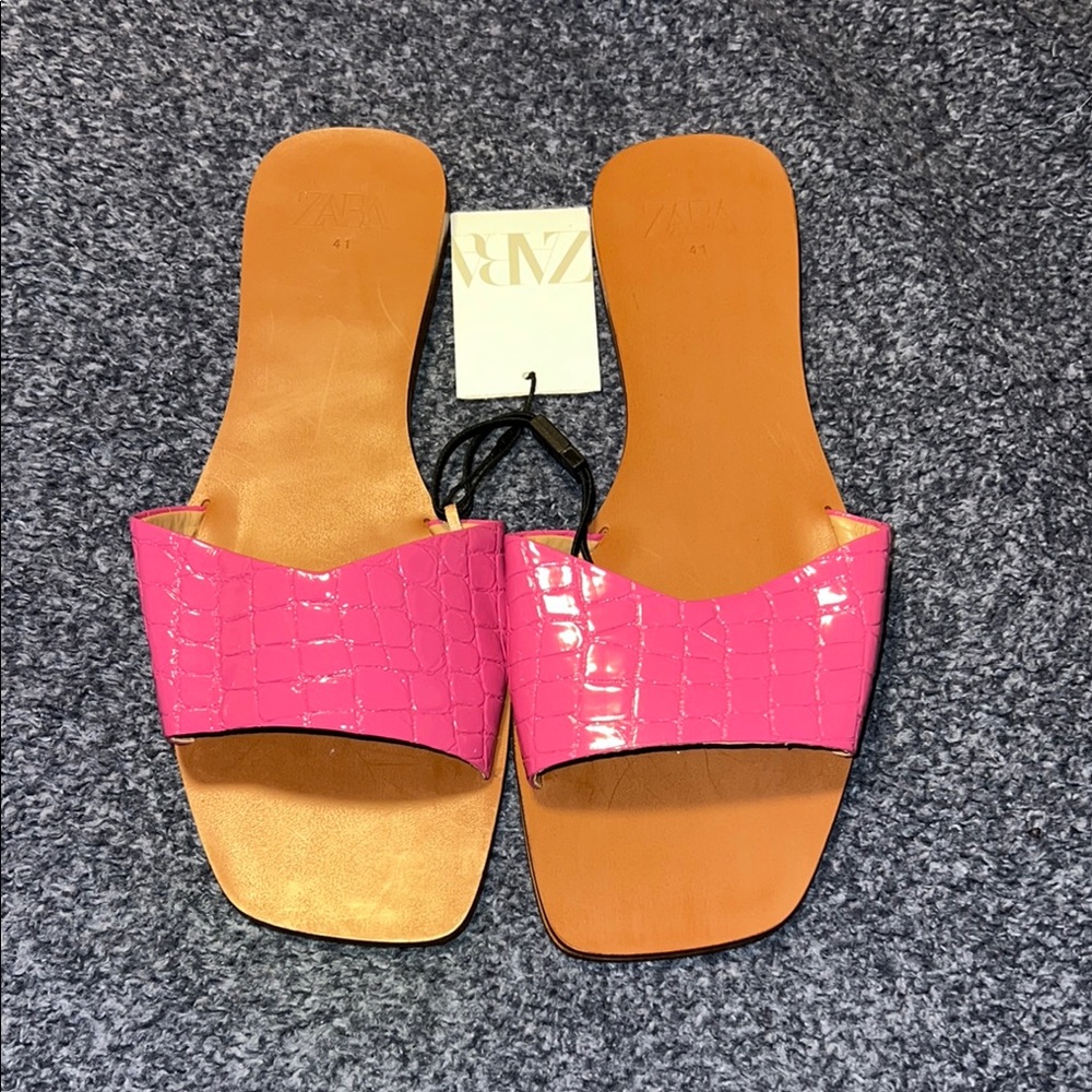 Zara Pink Tan Sandals with Glossy Strap